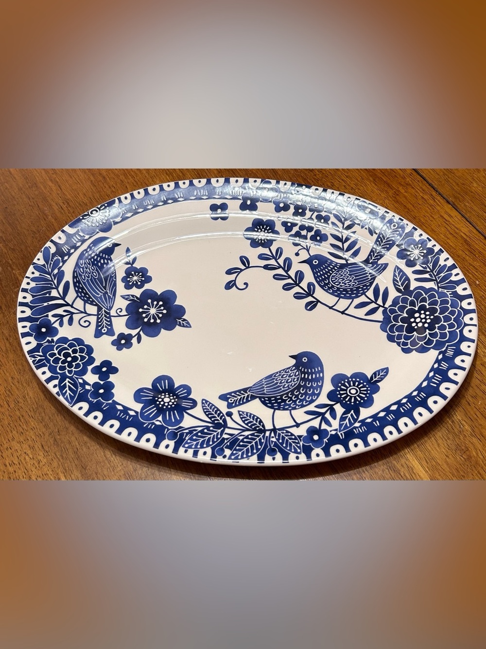 Sonemone Blue Bird Ceramic Oval Serving Platter